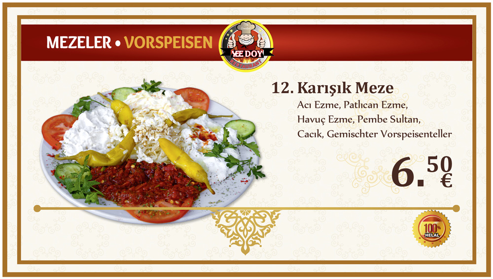 Beleuchtete Speisekarte für Türkisches Restaurant